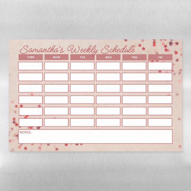 Girly Pink Stars Weekly School Schedule Timetable Magnetic Dry Erase Sheet (Horizontal)
