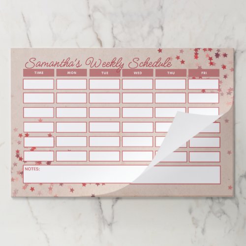 Girly Pink Stars Weekly School Schedule Timetable Paper Pad