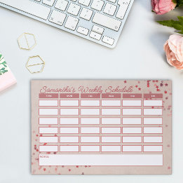 Girly Pink Stars Weekly School Schedule Timetable Paper Pad