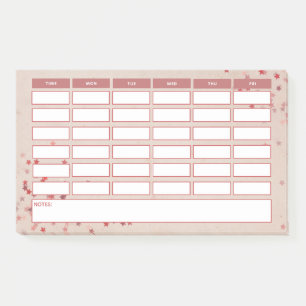 Girly Pink Stars Weekly School Schedule Timetable Post-it Notes