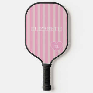 Girly Pink Stripe Name and Initial Carbon Fiber Pickleball Paddle