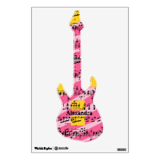 Girly Pink Stripe Yellow and Black Musical Notes Wall Decal