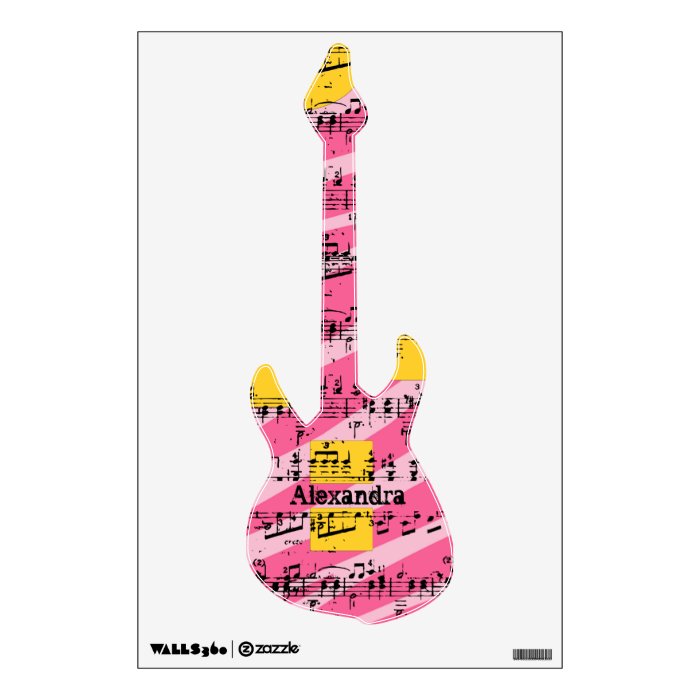 Girly Pink Stripe Yellow and Black Musical Notes Room Sticker