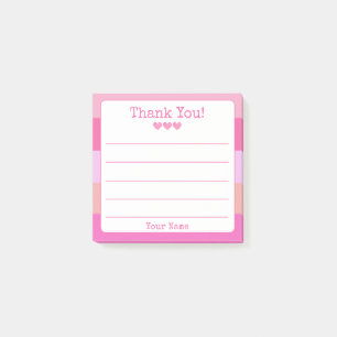 Girly Pink Stripe Your Name And Hearts Thank You Post-it Notes