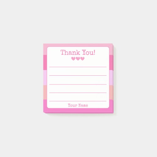 Girly Pink Stripe Your Name And Hearts Thank You  Post_it Notes