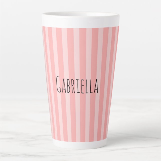 Girly Pink Stripes Birthday Latte Mug (Front)