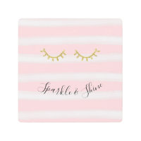 Girly Pink Stripes Gold Glitter Eyelashes