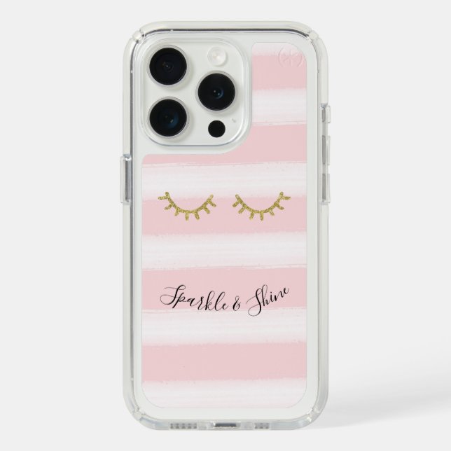 Girly Pink Stripes Gold Glitter Eyelashes  Speck iPhone Case (Front (White Titanium))