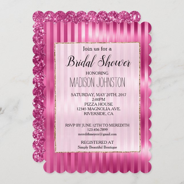 Girly Pink Stripes Invitation (Front/Back)