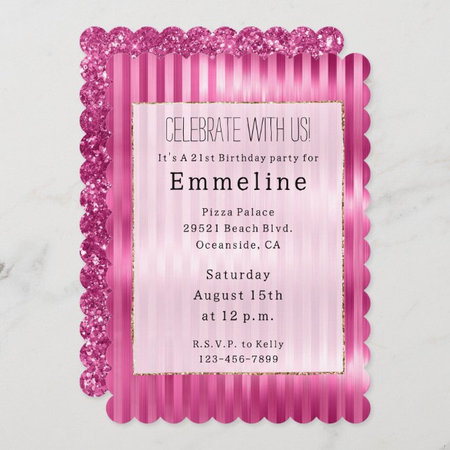Girly Pink Stripes Invitation (Front/Back)