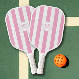 Girly Pink Stripes Monogram Custom Name Pickleball Paddle