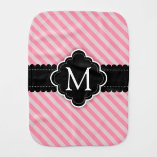 Girly Pink Stripes Pattern Black Custom Monogram Burp Cloth