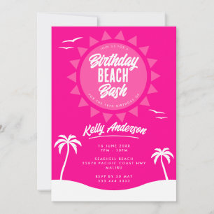 Girly Pink Summer 18th Birthday Beach Party Invitation