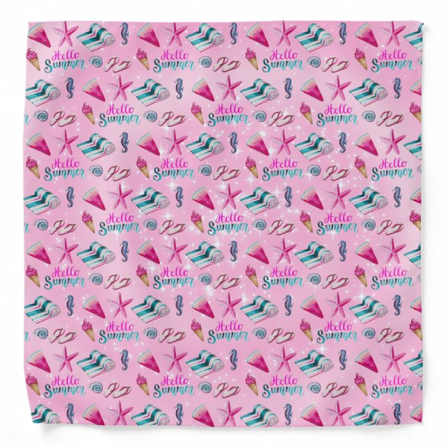 Girly Pink Summer Beach Holiday Pattern Bandana (Front)