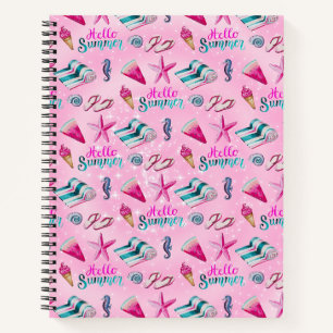 Girly Pink Summer Beach Holiday Pattern Notebook