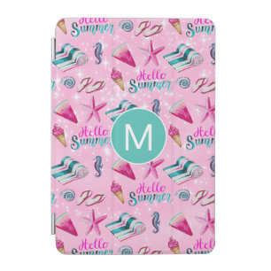 Girly Pink Summer Watercolor Pattern Monogram iPad Mini Cover