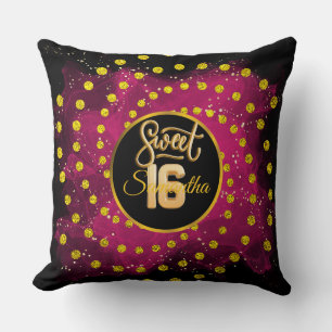 Girly Pink Sweet 16 Birthday Rose Gold Glitter  Throw Pillow