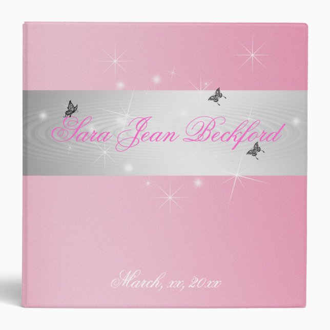 Girly Pink,  Sweet Sixteen, Custom, Photo Album 3 Ring Binder (Front)