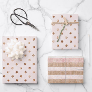 Girly Pink Tan Dots Birthday Wrapping Paper Sheets