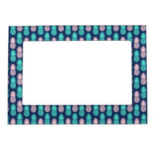 Girly Pink Teal Blue Tropical Pineapple Pattern Magnetic Frame