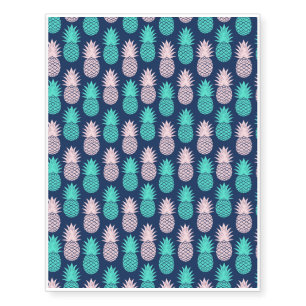 Girly Pink Teal Blue Tropical Pineapple Pattern Temporary Tattoos
