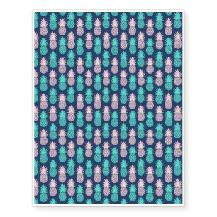 Girly Pink Teal Blue Tropical Pineapple Pattern Temporary Tattoos