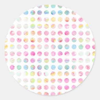 Girly Pink Teal Blue Watercolor Polka Dots Pattern Classic Round Sticker by pink_water at Zazzle