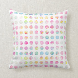 Girly pink teal blue watercolor polka dots pattern throw pillow