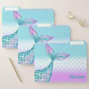 Girly Pink Teal Mermaid Tail Scales Personalized File Folder