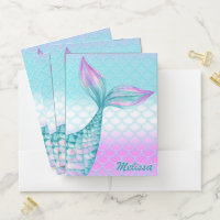 Girly Pink Teal Mermaid Tail Scales Personalized