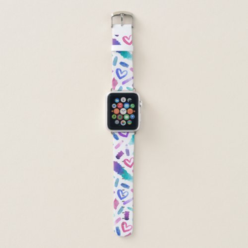 Girly Pink Teal Purple Watercolor Doodles Apple Watch Band