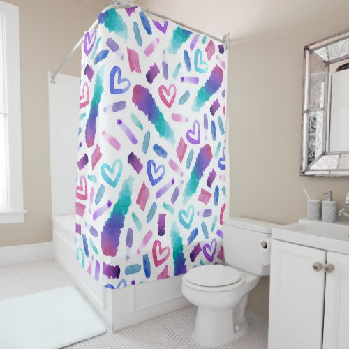 Girly Pink Teal Purple Watercolor Doodles Shower Curtain