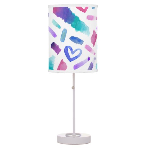 Girly Pink Teal Purple Watercolor Doodles Table Lamp