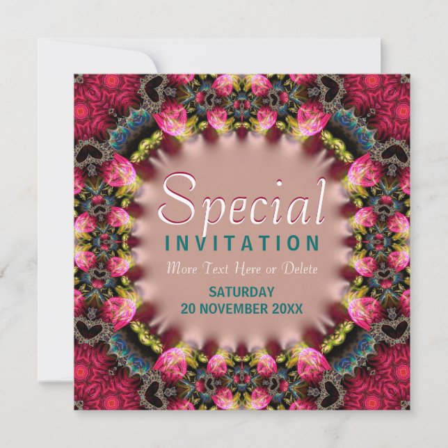 Girly Pink & Teal Roses Special Party  Invitation (Front)