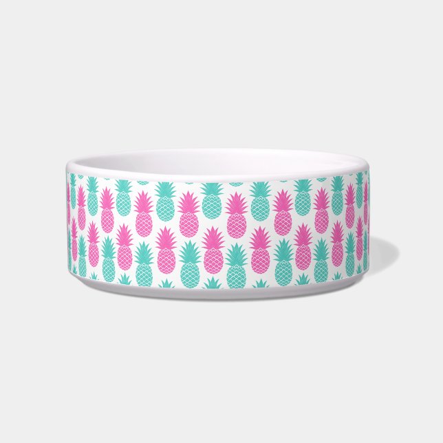 Girly Pink Teal Tropical Pineapple Pattern Bowl (Front)