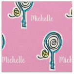 Girly pink tennis racket pattern fabric with name