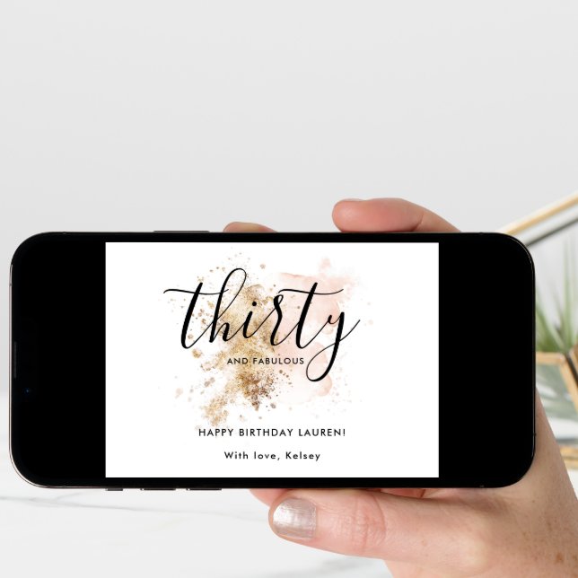 Girly Pink Thirty And Fabulous 30th Birthday   Card (Front Digital)