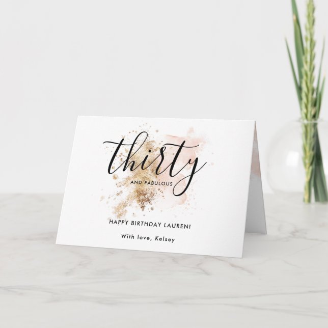 Girly Pink Thirty And Fabulous 30th Birthday   Card (Front)