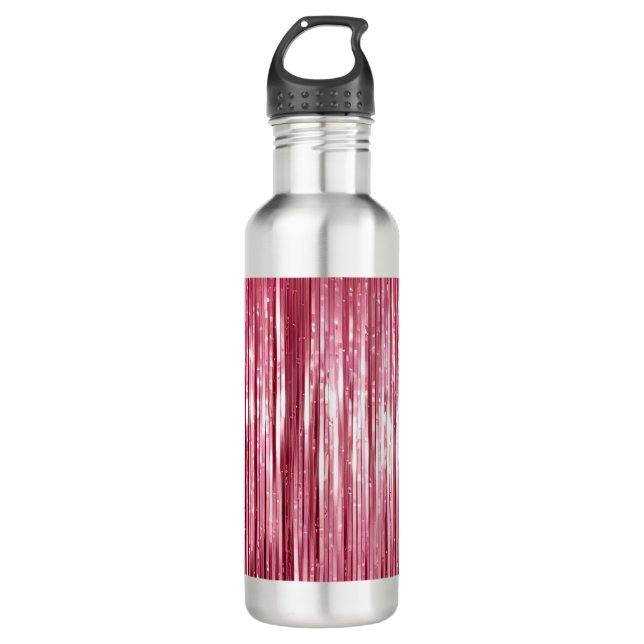 Girly Pink Tinsel Stripes Stainless Steel Water Bottle (Front)