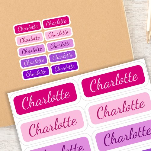 Girly Pink to Purple Elegant Signature Name Labels