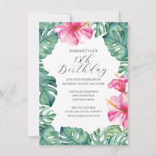 Girly Pink Tropical 13th Birthday Invite