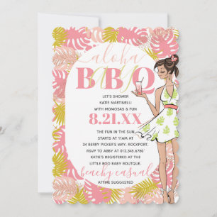 Girly Pink Tropical Aloha Baby BBQ Shower Invitat Invitation