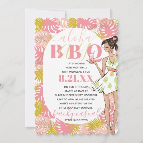 Girly Pink Tropical Aloha Baby BBQ Shower  Invitat Invitation