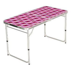 Girly Pink Tumbling Blocks Seamless Pattern Beer Pong Table