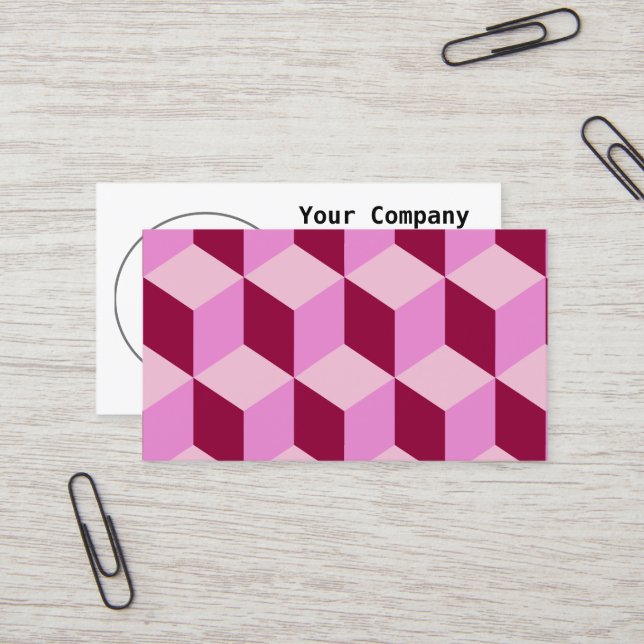 Girly Pink Tumbling Blocks Seamless Pattern Business Card (Front/Back In Situ)