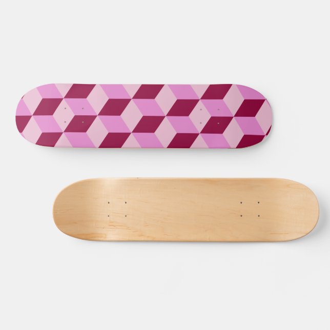 Girly Pink Tumbling Blocks Seamless Pattern Skateboard Deck (Horz)