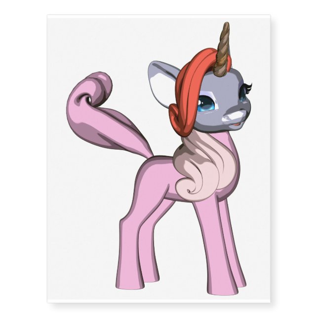 GIRLY PINK UNICORN TEMPORARY TATTOO (Front)