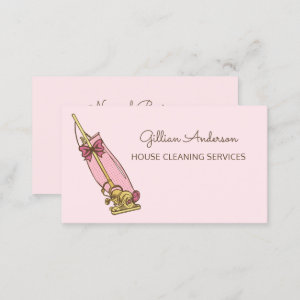 Girly Pink Vacuum Cleaner House Cleaning Services Business Card