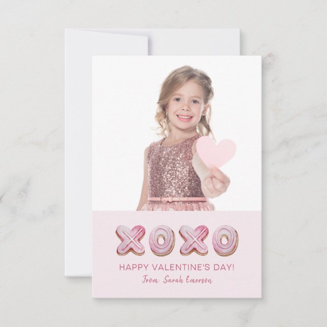 Girly Pink Valentine's Day Photo Note Card (Front)