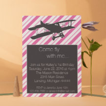 Girly Pink Vintage Airplane Birthday Invite